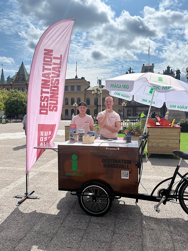 Destination Sundsvalls sommarvärdar vid Turist Info Cykeln på Stora Torget